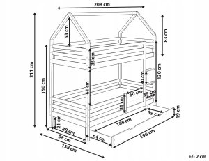 Łóżko piętrowe z szufladami Domek Drewno sosnowe GIRGOLS 90 x 200 cm ze schowkiem Jasnobrązowy 3
