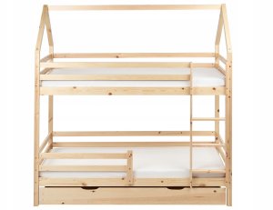 Łóżko piętrowe z szufladami Domek Drewno sosnowe GIRGOLS 90 x 200 cm ze schowkiem Jasnobrązowy 4