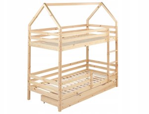 Łóżko piętrowe z szufladami Domek Drewno sosnowe GIRGOLS 90 x 200 cm ze schowkiem Jasnobrązowy 5