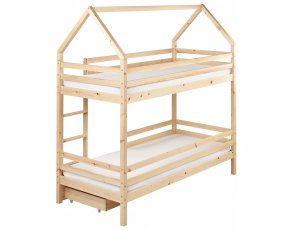 Łóżko piętrowe z szufladami Domek Drewno sosnowe GIRGOLS 90 x 200 cm ze schowkiem Jasnobrązowy 7