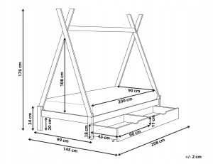 Łóżko dziecięce z szufladami Tipi Drewno sosnowe DEVAY 90 x 200 cm Jasnobrązowy 2