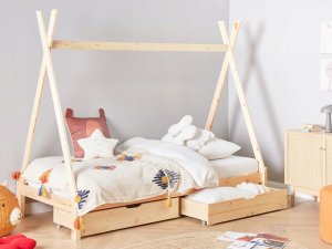 Łóżko dziecięce z szufladami Tipi Drewno sosnowe DEVAY 90 x 200 cm Jasnobrązowy 3