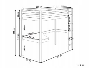 Łóżko na antresoli z biurkiem Drewno sosnowe LOURY 90 x 200 cm Jasnobrązowy 3