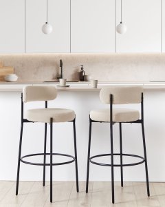 Zestaw 2 krzeseł barowych ALLISON Boucle Jasnobeżowy 2