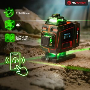 LASER KRZYŻOWY POZIOMICA LASEROWA 360 PŁASZCZYZNOWA LASER ZIELONY MAPOWER 3