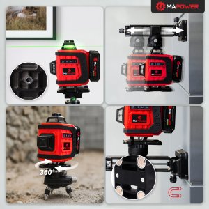 POZIOMICA LASEROWA LASER KRZYŻOWY 360 4D ZIELONY ELEKTRONICZNY KOMPENSATOR 2