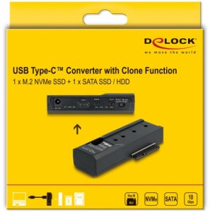 DeLOCK Konwerter USB Type-C na dyski 1 x SSD M.2 NVMe + 1 x SATA SSD/HDD z funkcją klonowania 5
