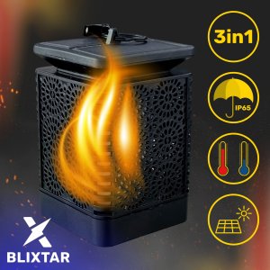 BLIXTAR Lampa Solarna 3w1 Ogrodowa LED, Lampion, Pochodnia Efekt Płomienia Latarnia 3