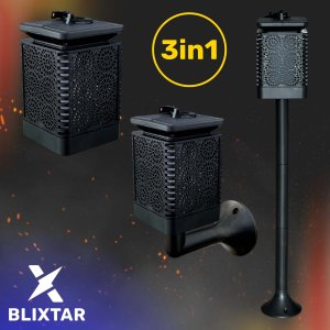 BLIXTAR Lampa Solarna 3w1 Ogrodowa LED, Lampion, Pochodnia Efekt Płomienia Latarnia 6