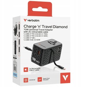 Verbatim Travel Adapter EU/UK/US GaN 1xUSB-C/1xUSB-A/2xUSB-C PD 70W black 30186 6