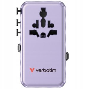 Verbatim Travel Adapter EU/UK/US GaN 1xUSB-C/1xUSB-A/2xUSB-C PD 70W purple 30188 3