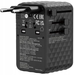 Verbatim Adapter podrozny EU/UK/US GaN 2xUSB-A/3xUSB-C PD 170W czarny 30190 2