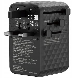 Verbatim Adapter podrozny EU/UK/US GaN 2xUSB-A/3xUSB-C PD 170W czarny 30190 3
