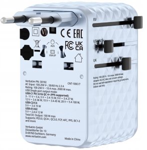Verbatim Travel Adapter EU/UK/US GaN 2xUSB-C/2xUSB-A/1xUSB-C PD 100W blue 30192 3