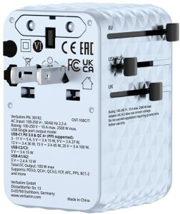Verbatim Travel Adapter EU/UK/US GaN 2xUSB-C/2xUSB-A/1xUSB-C PD 100W blue 30192 6