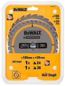 DEWALT PIŁA TARCZ.165x20mm 2szt. 24T i 36T CONSTRUCTION 2