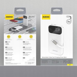 Powerbank Dudao K31 10000 mAh 22,5W PD z wbudowanym kablem biały 7