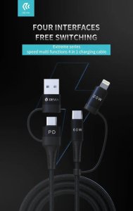 Devia kabel 4w1 Extreme EC504 PD USB-C + USB - USB-C + Lightning 1,5 m czarny 3