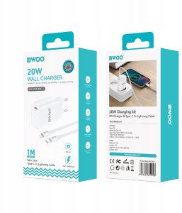 BWOO ładowarka sieciowa PD CDA159 USB-C + kabel USB-C - Lightning 20W biała 6