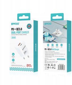 BWOO ładowarka sieciowa PD CDA156 1x USB-C 1x USB 20W biała 5