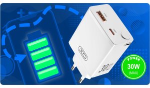 XO ładowarka sieciowa CE31 1x USB 1x USB-C 30W biała z kablem USB-C zwijanym 2