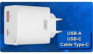 XO ładowarka sieciowa CE31 1x USB 1x USB-C 30W biała z kablem USB-C zwijanym 5
