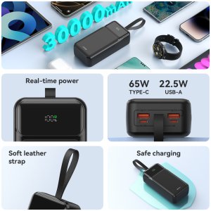 Powerbank BWOO 65W power bank 30000 mAh 2 x USB-A, 1 x Type C z wyświetlaczem LCD czarny 4