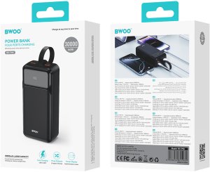 Powerbank BWOO 65W power bank 30000 mAh 2 x USB-A, 1 x Type C z wyświetlaczem LCD czarny 5