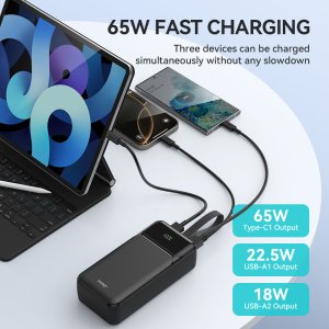 Powerbank BWOO 65W power bank 30000 mAh 2 x USB-A, 1 x Type C z wyświetlaczem LCD czarny 8
