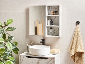 Szafka wisząca łazienkowa z lustrem JOINVILLE 60 cm 54 cm Biały marmur 2