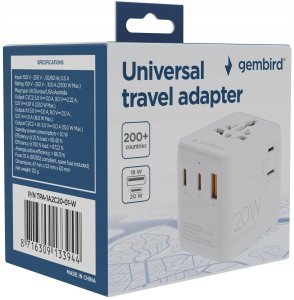 Gembird GEMBIRD Uniwersalny adapter podróżny 20W biały 6