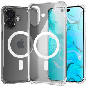 Etui Pancerne Do Apple iPhone 16 (Do Magsafe, Przezroczyste)   Szkło 9H 5