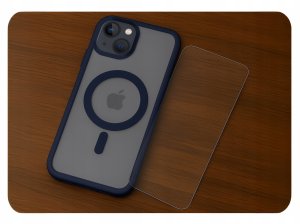 Etui do Apple iPhone 13 / 14 (Do Magsafe, Przezroczyste, Granatowe)   Szkło 6