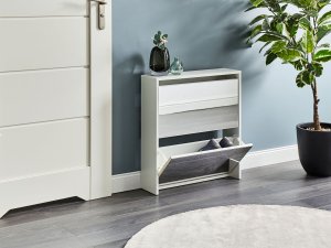 Szafka na buty 2 przegrody lustrzane fronty biała MIDFIELD 4