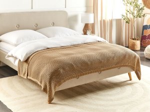 Beliani Narzuta na łóżko ILEN Bawełna 150 x 200 cm Jasnobrązowy 2