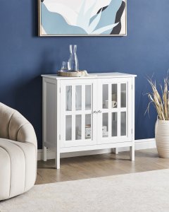 Szafka ze szklanymi drzwiami MIRAM Drewno 80 cm Biały 2