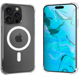 Etui Pancerne Do Apple iPhone 15 Pro (Do Magsafe, Przezroczyste)   Szkło 9H 3