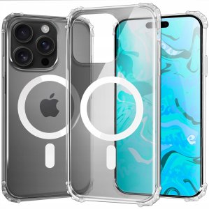 Etui Pancerne Do Apple iPhone 15 Pro (Do Magsafe, Przezroczyste)   Szkło 9H 5