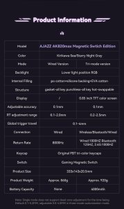 Klawiatura gamingowa mechaniczna AK820 MAX Magnetic switches -Black-Gray-Yellow RGB 3