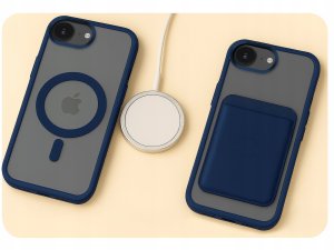 Hello Case Etui do Apple iPhone 16e (Do Magsafe, Przezroczyste, Granatowe) Szkło 9H 4