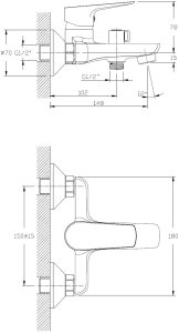 SOTBE INARI bateria wannowa ścienna + bateria umywalkowa ścienna 5