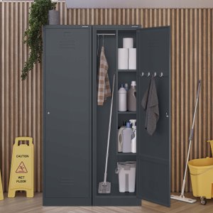 Metalowa szafa gospodarcza AGNES, 500 x 1850 x 500 mm, antracyt 15