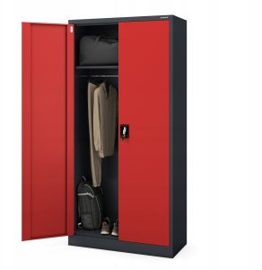 Szafa gospodarcza zamykana DAWID 900 x 1850 x 450 mm, antracytowo-czerwona 2