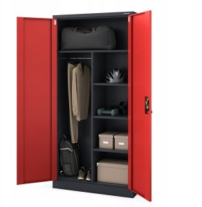Szafa gospodarcza zamykana DAWID 900 x 1850 x 450 mm, antracytowo-czerwona 4