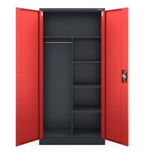 Szafa gospodarcza zamykana DAWID 900 x 1850 x 450 mm, antracytowo-czerwona 5
