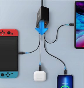 Ładowarka LTC Ładowarka sieciowa MULTI CHARGER QC 3.0 PD20W/PD40W/QC 3.0 2x USB 2,4A 80W czarna 4