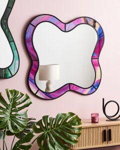 Lustro Beliani Lustro ścienne PULNOY 72 cm 80 cm Różowy 2