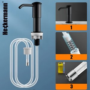 Kuchenny dozownik do płynu do naczyń z wężykiem Heckermann 500ml Czarny Nablatowy 4