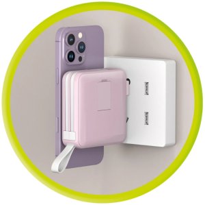 Mobile Origin Powerbank & Travel Charger, Lightning/USB-C Cable, MagSafe/AW/iPhone Compatible, pink 11
