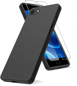Etui Czarne Matowe Silikon Slim do iPhone 7 | 8 | SE | 2020 | 2022 + SZKŁO 2